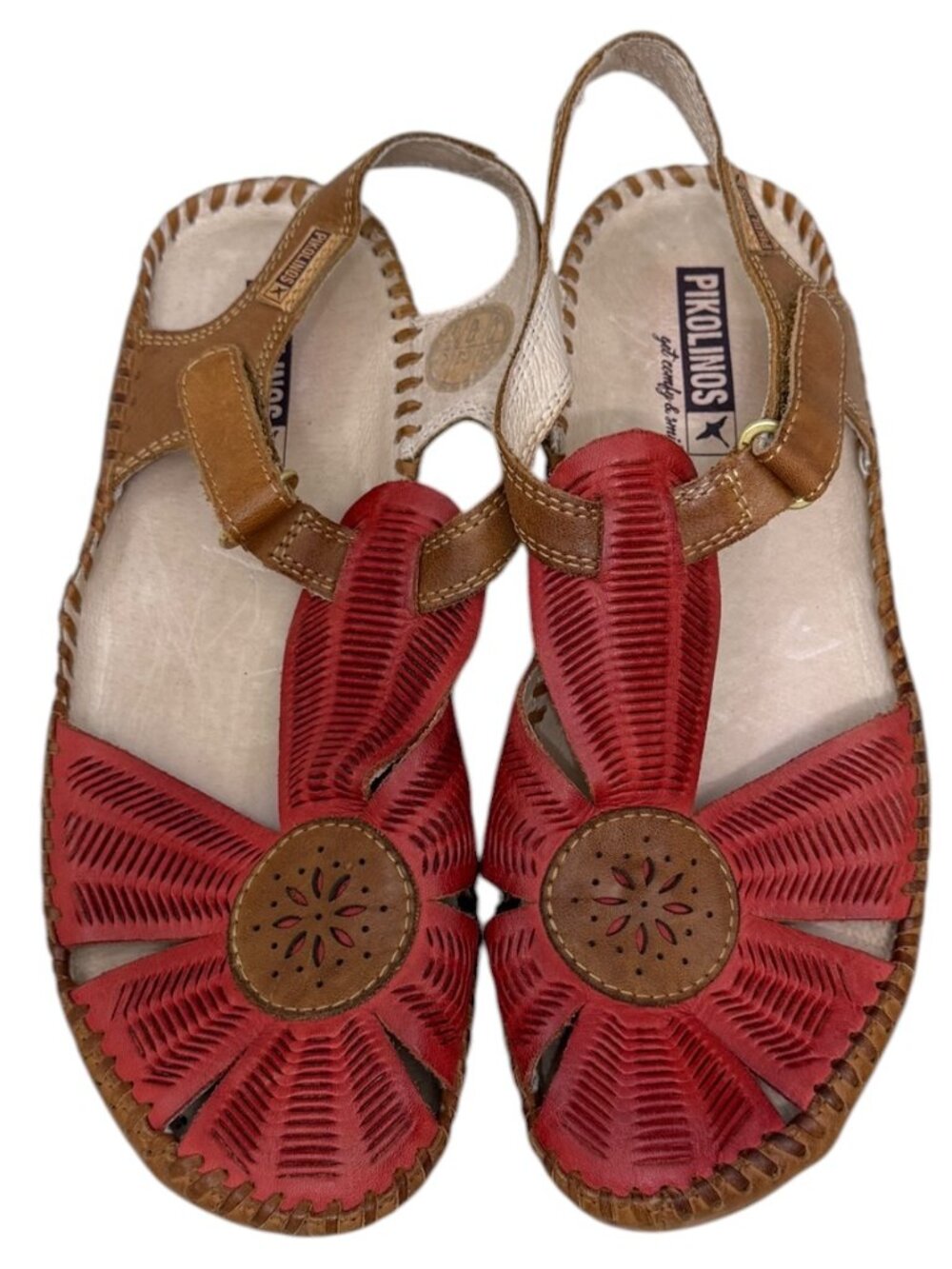 Pikolinos Puerto Vallarta Coral Leather T Strap Women's Sandals Size 7 / 37 - Picture 3 of 10